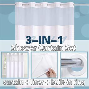 img 2 attached to 🚿 Conbo Mio Hotel Style No Hooks Required Shower Curtain with Snap-in Liner for Bathroom - Waterproof, Repellent, Machine Washable, Removable Polyester Liner (Grid-White, 71" (W) x 74" (H))