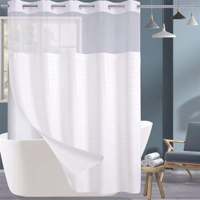 img 4 attached to 🚿 Conbo Mio Hotel Style No Hooks Required Shower Curtain with Snap-in Liner for Bathroom - Waterproof, Repellent, Machine Washable, Removable Polyester Liner (Grid-White, 71" (W) x 74" (H))