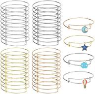 📿 adjustable wire bracelets: 40 pack expandable bangle stainless steel blank bracelets for diy jewelry making logo