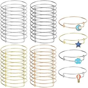 img 4 attached to 📿 Adjustable Wire Bracelets: 40 Pack Expandable Bangle Stainless Steel Blank Bracelets for DIY Jewelry Making