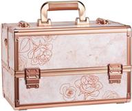 💄 joligrace professional makeup train case - portable 13.5 inch artist lockable aluminum cosmetic organizer storage box with 4 adjustable dividers trays, 2 locks, shoulder strap, in elegant rose gold design logo