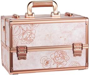 img 4 attached to 💄 Joligrace Professional Makeup Train Case - Portable 13.5 Inch Artist Lockable Aluminum Cosmetic Organizer Storage Box with 4 Adjustable Dividers Trays, 2 Locks, Shoulder Strap, in Elegant Rose Gold Design