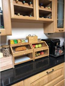 img 2 attached to Natural Bamboo Double Layer Large Bread Box for Kitchen Counter - Spacious Wooden Bread Storage Bin with High Capacity