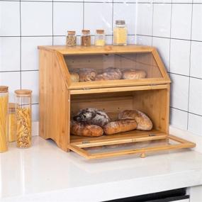 img 3 attached to Natural Bamboo Double Layer Large Bread Box for Kitchen Counter - Spacious Wooden Bread Storage Bin with High Capacity