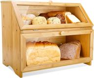 natural bamboo double layer large bread box for kitchen counter - spacious wooden bread storage bin with high capacity логотип