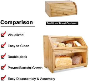 img 1 attached to Natural Bamboo Double Layer Large Bread Box for Kitchen Counter - Spacious Wooden Bread Storage Bin with High Capacity