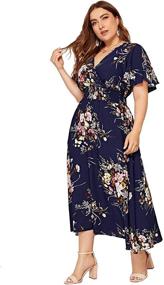 img 4 attached to Stylish and Flattering: Milumia Women's Plus Size Summer Floral Boho Maxi Dress with High Waist and V-Neck