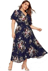 img 2 attached to Stylish and Flattering: Milumia Women's Plus Size Summer Floral Boho Maxi Dress with High Waist and V-Neck