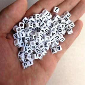 img 2 attached to 🔠 Amaney 250 Pieces 6×6mm White Cube Acrylic Black Alphabet Vowel Letter Beads - A, E, I, O, U - 50 Pieces Each - for Jewelry Making, Bracelets, Necklaces