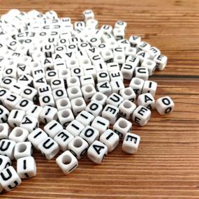 img 1 attached to 🔠 Amaney 250 Pieces 6×6mm White Cube Acrylic Black Alphabet Vowel Letter Beads - A, E, I, O, U - 50 Pieces Each - for Jewelry Making, Bracelets, Necklaces