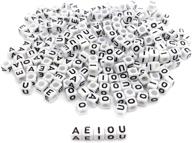 🔠 amaney 250 pieces 6×6mm white cube acrylic black alphabet vowel letter beads - a, e, i, o, u - 50 pieces each - for jewelry making, bracelets, necklaces logo