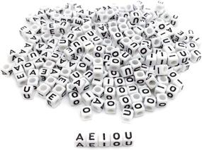 img 4 attached to 🔠 Amaney 250 Pieces 6×6mm White Cube Acrylic Black Alphabet Vowel Letter Beads - A, E, I, O, U - 50 Pieces Each - for Jewelry Making, Bracelets, Necklaces