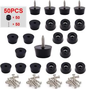 img 3 attached to 🦶 50PCS Black Rubber Feet for Tables, Sofas, Cutting Boards, etc. 0.43"H x 0.75"D with Stainless Steel Gaskets/Screws. Soft, Non-Slip. JD-D19-50P