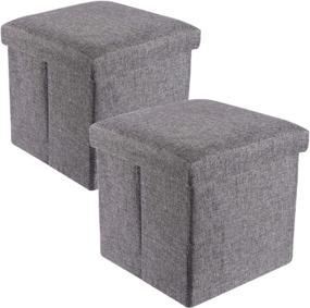 img 4 attached to 📦 YCOCO Grey Storage Ottoman Boxes with Memory Foam Lid - Pack of 2, Foldable Toy Box Chest and Foot Rest Stool Seat, 11.8"x11.8"x11.8