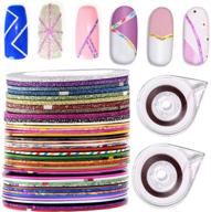 🌈 40 rolls multicolor glitter matte texture nail striping tape line: adhesive sticker foil with 2pcs tape roller dispenser holder for nails art logo