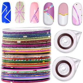 img 4 attached to 🌈 40 Rolls Multicolor Glitter Matte Texture Nail Striping Tape Line: Adhesive Sticker Foil with 2Pcs Tape Roller Dispenser Holder for Nails Art