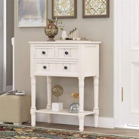 img 4 attached to Merax Ivory White Console Sofa Table with 3 Storage Drawers and Bottom Shelf - Ideal for Living Room, Entryway/Hallway