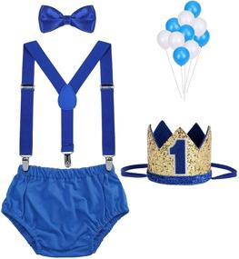 img 4 attached to 👶 WELROG Baby Boys First Birthday Cake Smash Outfit with Bow Tie, Suspenders, Bloomers, Birthday Hat - Sparkle Gold Set
