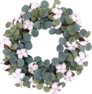 14-inch artificial eucalyptus and cotton wreath on natural twig base – perfect for farmhouse, garden, wedding decor логотип