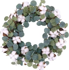 img 4 attached to 14-Inch Artificial Eucalyptus and Cotton Wreath on Natural Twig Base – Perfect for Farmhouse, Garden, Wedding Decor