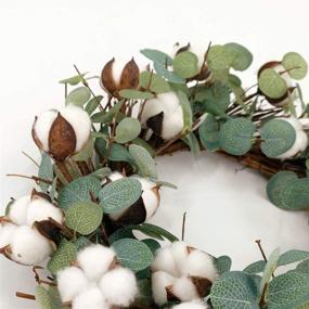 img 2 attached to 14-Inch Artificial Eucalyptus and Cotton Wreath on Natural Twig Base – Perfect for Farmhouse, Garden, Wedding Decor