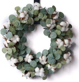 img 3 attached to 14-Inch Artificial Eucalyptus and Cotton Wreath on Natural Twig Base – Perfect for Farmhouse, Garden, Wedding Decor