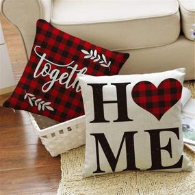img 1 attached to 🧣 AVOIN Buffalo Plaid Throw Pillow Cover, Set of 4 - 18x18 Inch Holiday Love Home Easter Day Fall Cushion Case for Sofa Couch (Red and Black)