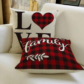 img 2 attached to 🧣 AVOIN Buffalo Plaid Throw Pillow Cover, Set of 4 - 18x18 Inch Holiday Love Home Easter Day Fall Cushion Case for Sofa Couch (Red and Black)