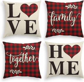 img 4 attached to 🧣 AVOIN Buffalo Plaid Throw Pillow Cover, Set of 4 - 18x18 Inch Holiday Love Home Easter Day Fall Cushion Case for Sofa Couch (Red and Black)