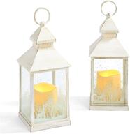 winter candle lantern set: 9 inch decorative lanterns with 🕯️ led flameless candles for farmhouse holiday decorations - set of 2 логотип