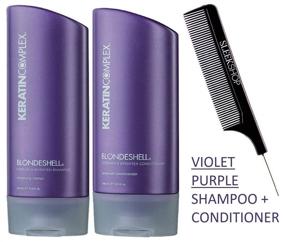 img 1 attached to 💜 Keratin Complex BLONDESHELL DEBRASS & BRIGHTEN Shampoo & Conditioner DUO SET (Stylist Kit) - Violet Purple Shampoo for Yellow, Blonde, Silver, and Brassy Hair (13.5 oz / 400 ml)
