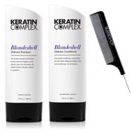 💜 keratin complex blondeshell debrass & brighten shampoo & conditioner duo set (stylist kit) - violet purple shampoo for yellow, blonde, silver, and brassy hair (13.5 oz / 400 ml) logo