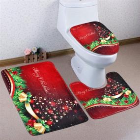 img 2 attached to Uspring Merry Christmas Shower Curtain Set: Xmas Tree Ball Snowflake Red Design with Non-Slip Rugs, Bath Mat, Lid Cover, and 12 Hooks - Perfect for Christmas Decoration