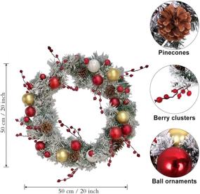 img 3 attached to 20-дюймовый искусственный рождественский венок для входной двери - окаймленные ветки, шаровые украшения, ягодные скопления, шишки - новогоднее уличное украшение.