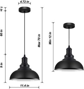 img 2 attached to 🏭 Vintage Industrial Pendant Lighting Fixture - Black Metal Chandelier Lights, Ceiling Lamp for Kitchen, Home, Island, Dining Room, Bedroom - 11.4 inches