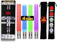 🍽️ led lightsaber chopsticks: light up star wars-inspired glowing saber chopsticks - set of 4 pairs in red, green, blue, and purple - removable handle, reusable, dishwasher safe logo