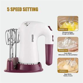 img 3 attached to OCTAVO Hand Mixers Electric: Powerful Handheld Electric Mixer with Easy Eject Button, 2 Wired Beaters + 2 Dough Hooks, Storage Base - 250W Ultra Power - 5 Speed - 120V (White)