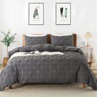 lamourbear king size dark grey jacquard & tufted duvet cover set - soft bedding comforter cover, all seasons, double-end sliders zipper closure, 8 ties, 3 piece (includes 2 pillowcases, 1 duvet cover) logo