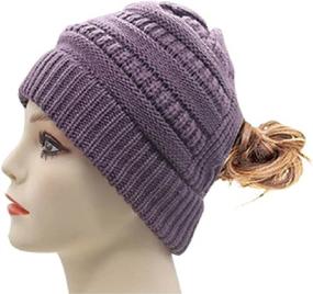 img 2 attached to 🎩 HHNLB Women's Ponytail Beanie Hat, Messy High Bun with Cross Criss Hole, Warm & Soft Stretch Knit Skull Cap for Winter