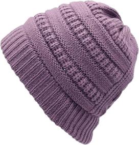 img 4 attached to 🎩 HHNLB Women's Ponytail Beanie Hat, Messy High Bun with Cross Criss Hole, Warm & Soft Stretch Knit Skull Cap for Winter