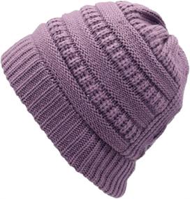 img 3 attached to 🎩 HHNLB Women's Ponytail Beanie Hat, Messy High Bun with Cross Criss Hole, Warm & Soft Stretch Knit Skull Cap for Winter