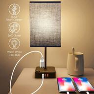 💡 cozoo usb bedside table & desk lamp: 3 usb charging ports, 2 power outlets, led light - black charger base, white fabric shade - ideal for bedroom, nightstand, living room логотип