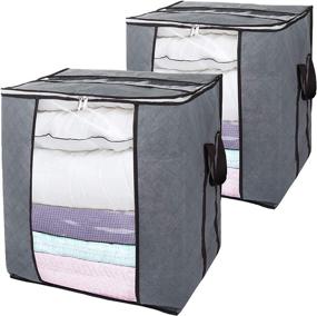 img 4 attached to 👕 119L Large Capacity Clothing Storage Bags - Organizers for Blanket Comforter Clothes Pillows with Clear Windows and Handles - Foldable Containers for Closet Storage