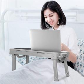 img 3 attached to Enhanced Laptop Desk for Bed: Foldable Tray Table Stand with Cooling Fan, Adjustable LED Light, USB Hub, Mouse Pad, and Storage Box - Ideal for Working, Reading on Bed, Couch, Sofa (Grey)