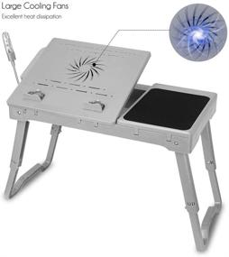 img 2 attached to Enhanced Laptop Desk for Bed: Foldable Tray Table Stand with Cooling Fan, Adjustable LED Light, USB Hub, Mouse Pad, and Storage Box - Ideal for Working, Reading on Bed, Couch, Sofa (Grey)