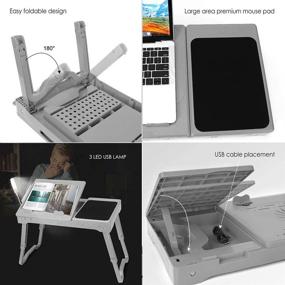 img 1 attached to Enhanced Laptop Desk for Bed: Foldable Tray Table Stand with Cooling Fan, Adjustable LED Light, USB Hub, Mouse Pad, and Storage Box - Ideal for Working, Reading on Bed, Couch, Sofa (Grey)