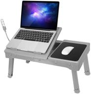 enhanced laptop desk for bed: foldable tray table stand with cooling fan, adjustable led light, usb hub, mouse pad, and storage box - ideal for working, reading on bed, couch, sofa (grey) logo