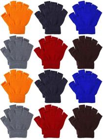 img 4 attached to 🧤 Winter Essential: Cooraby 12 Pairs Unisex Kids Half Finger Mittens - Stylish and Warm Fingerless Stretchy Knit Gloves for Teens