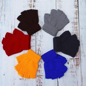 img 1 attached to 🧤 Winter Essential: Cooraby 12 Pairs Unisex Kids Half Finger Mittens - Stylish and Warm Fingerless Stretchy Knit Gloves for Teens