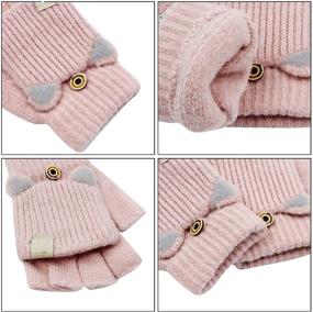 img 2 attached to Convertible Mittens Fingerless Knitted Cartoon Girls' Accessories